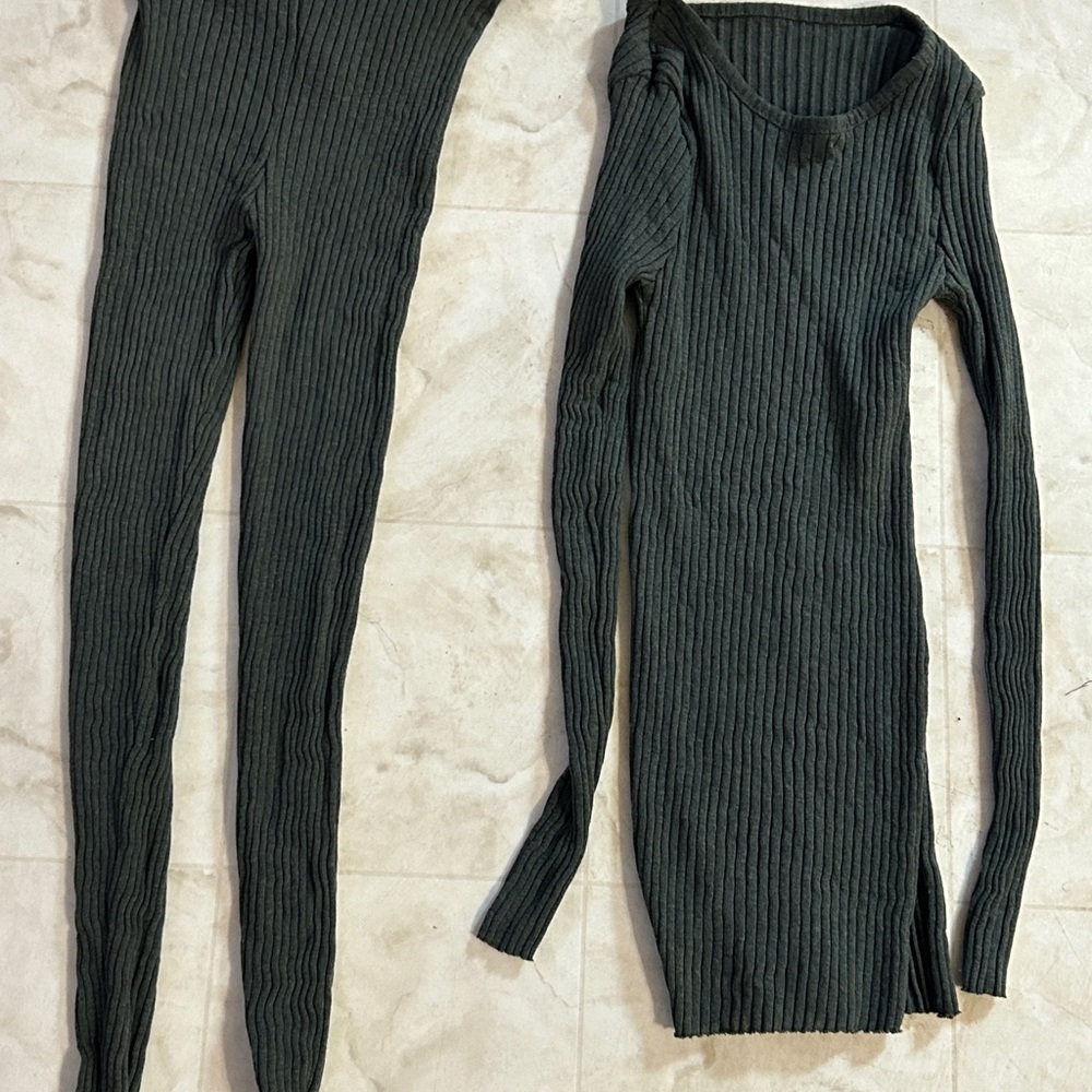SHEIN Olive Ribbed Knit Two-Piece Set - Picture 2 of 2